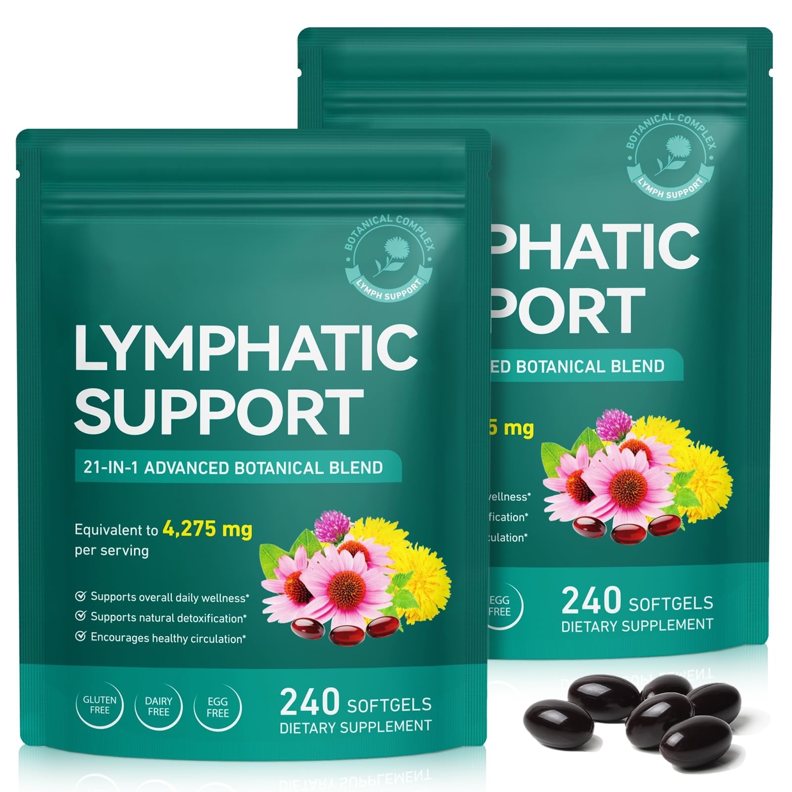 2 Pack Lymphatic Drainage Supplements – 21-in-1 Herbal Complex for Cleanse, Bala