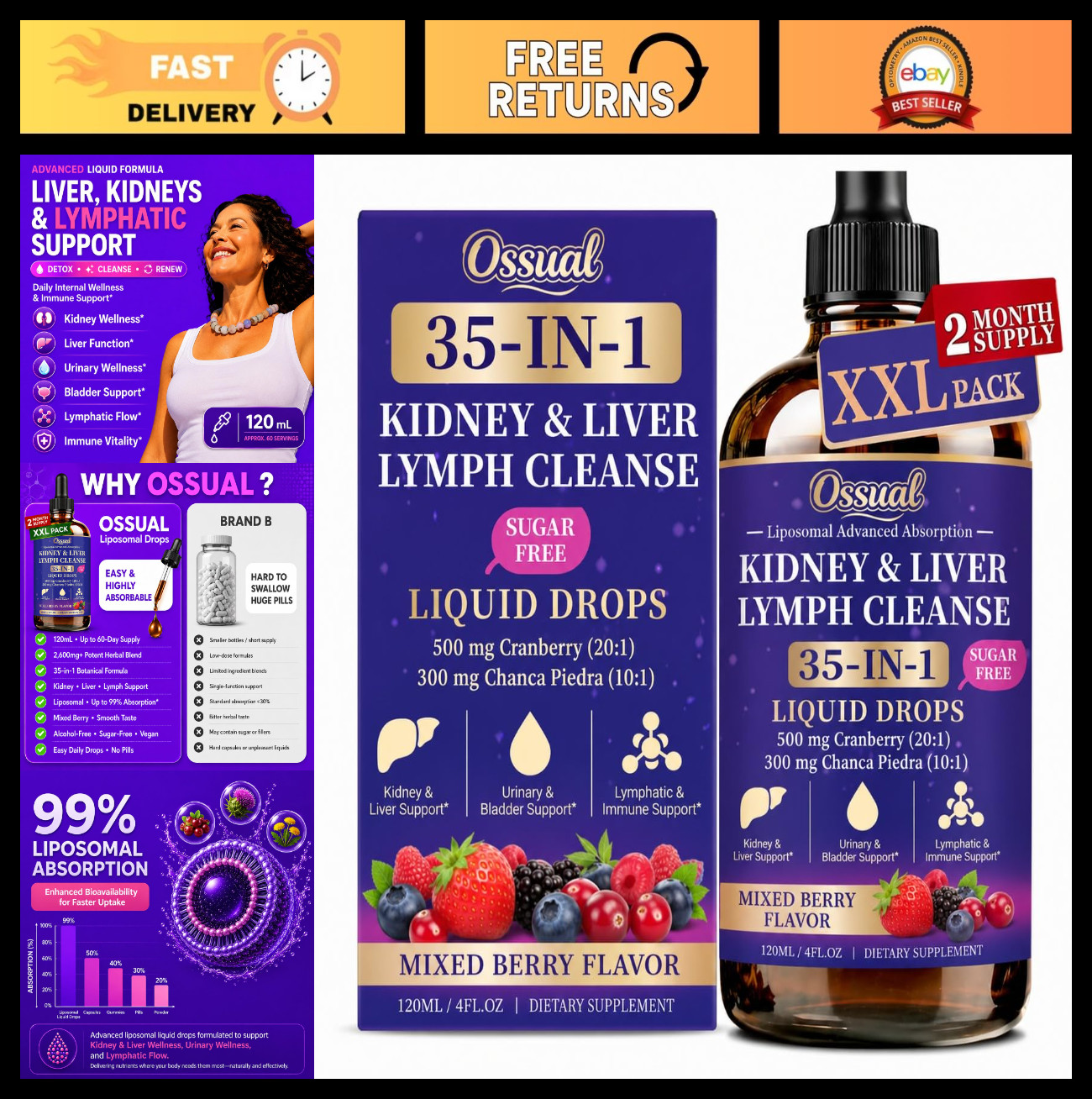 35-in-1 Detox Drops for Kidney & Liver Cleanse, Urinary Tract Support, Vegan, 4