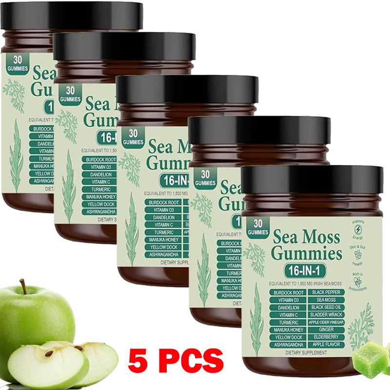 Enhanced 16 in 1 Organic Sea Moss Gummy | Irishmoss Extract 6000Mg | Green Apple