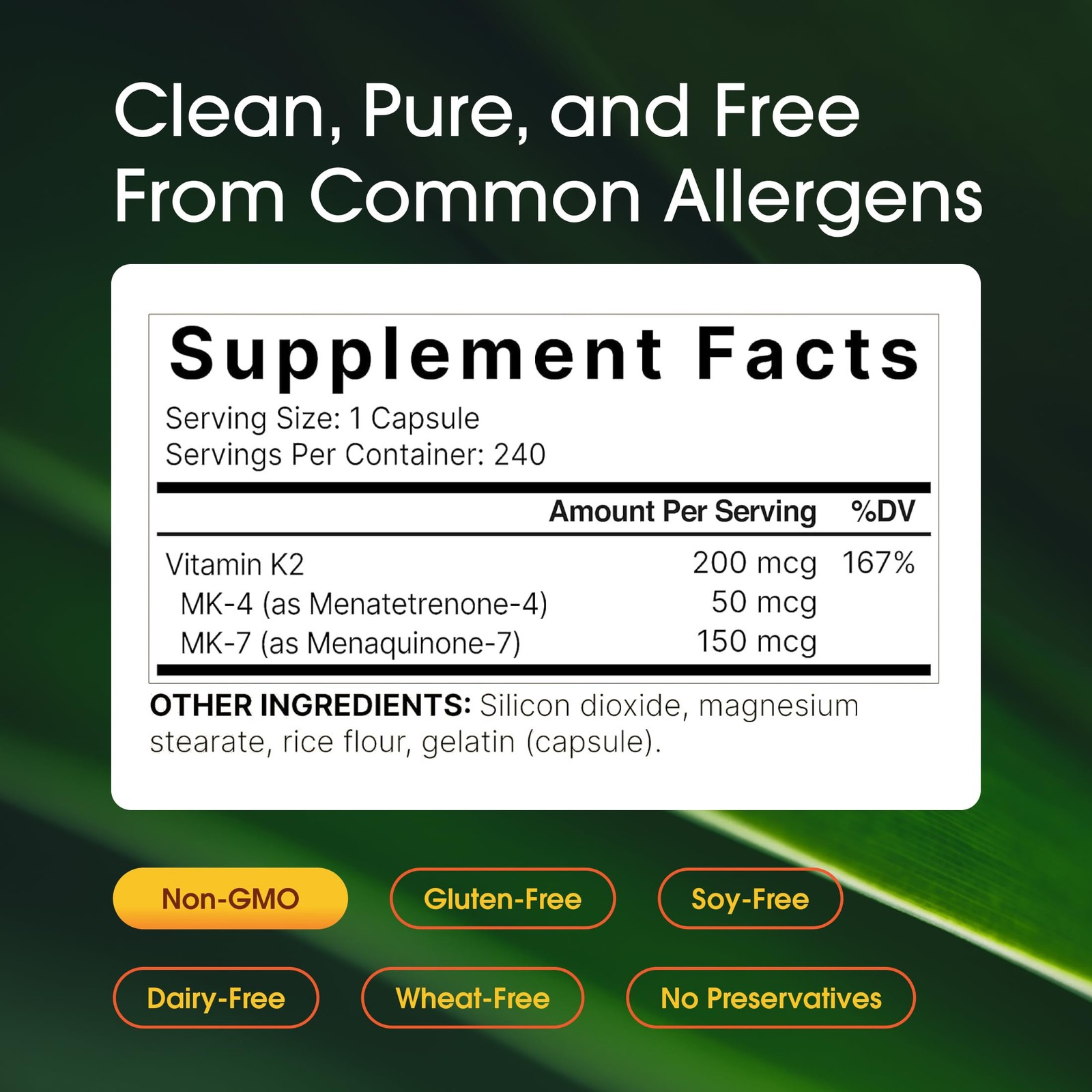 NatureBell Vitamin K2-240 Capsules – 200mcg Double 240 Count (Pack of 1)