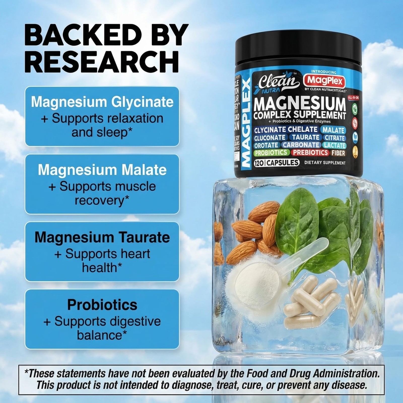 8in1 Magnesium Supplement Complex | 120 Count (Pack of 1), Black/Blue