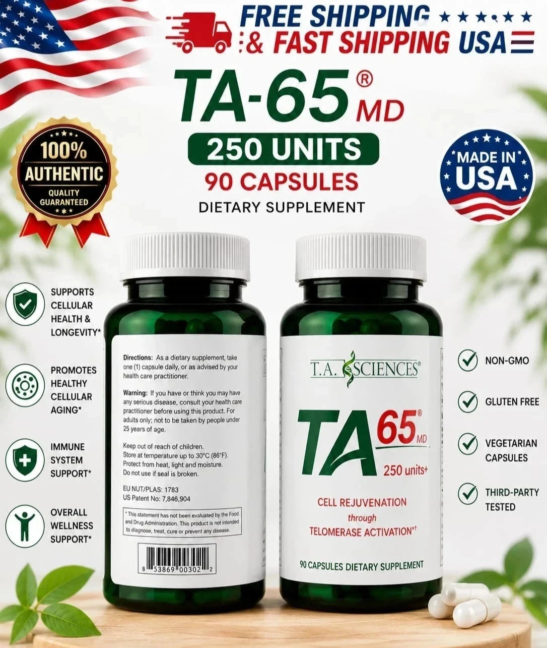 TA-65MD Telomere Health Supplement – 90 Capsules, DNA Repair & Anti-Aging