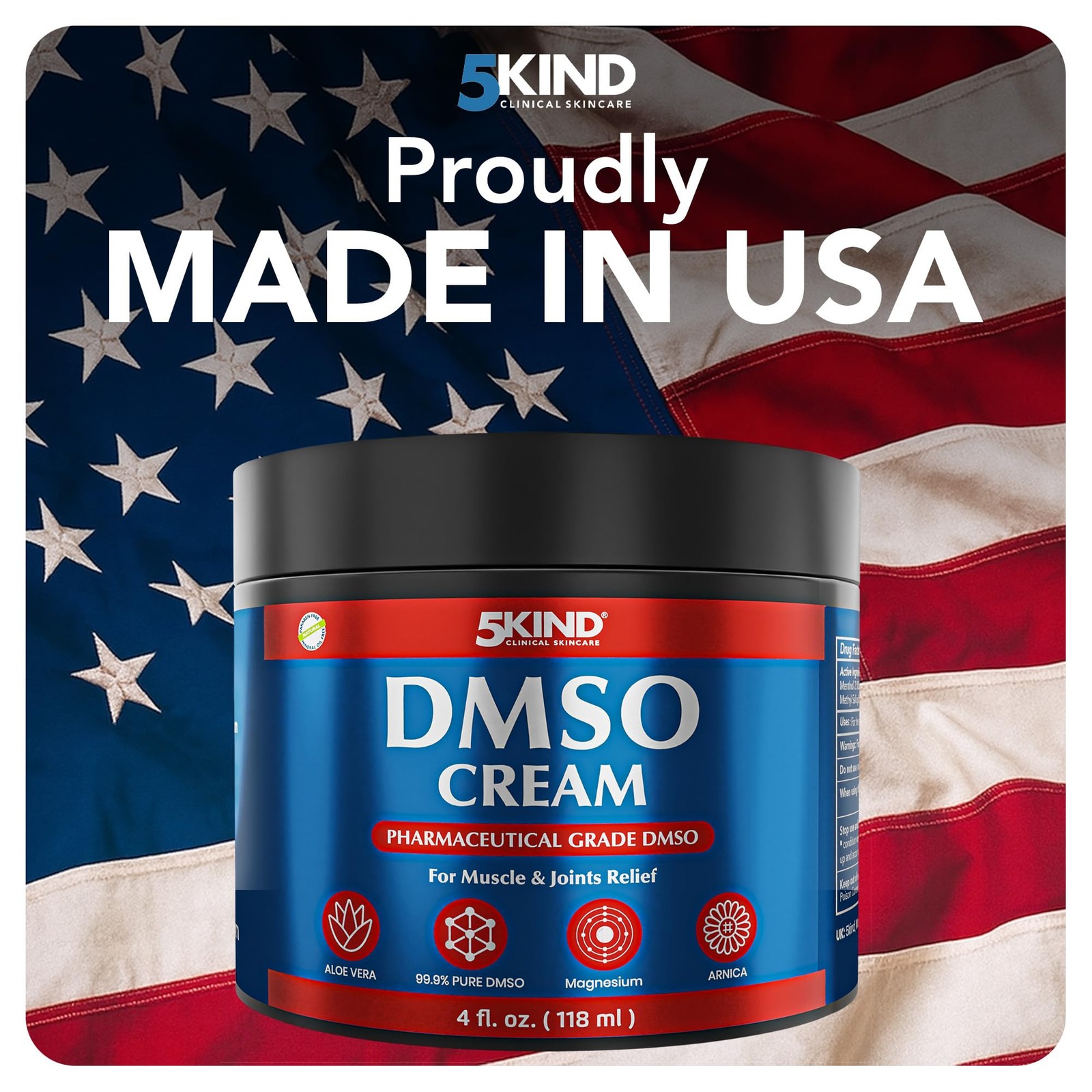 DMSO Pain Relief Cream 4 fl oz | 99.9% Pure, Aloe Vera, Menthol