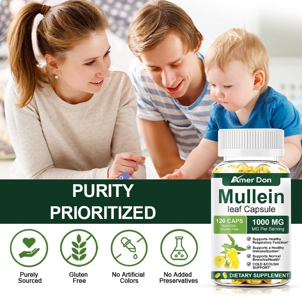 Mullein Leaf Capsules 1000mg – Support Lung Cleanse Respiratory Health Vegan