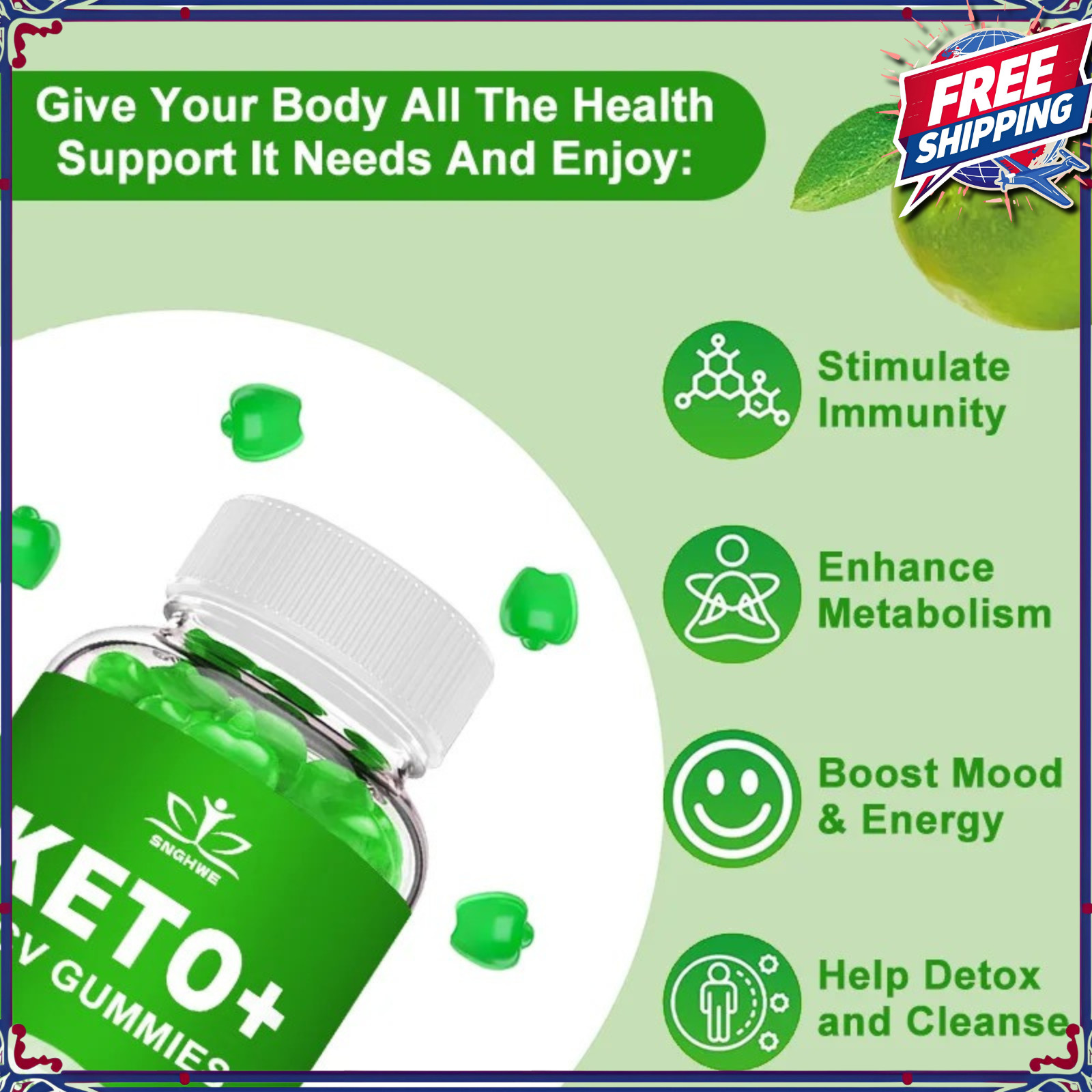 Keto Diet Ketosis Gummies Apple Cider Vinegar Weight Loss Slimming Detox Support