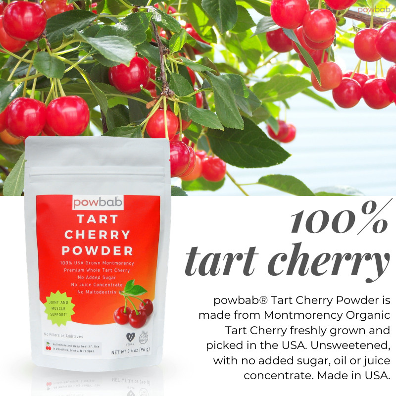 powbab Tart Cherry Powder-100% USA Montmorency Organic Whole Tart Cherry (3.4oz)