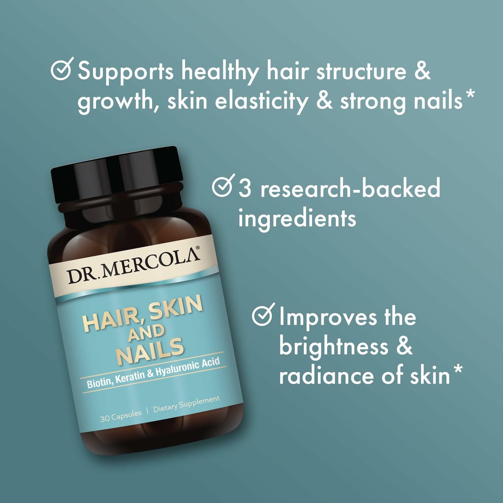 Dr. Mercola Hair, Skin and Nails – Provides Biotin, 30 Count (Pack of 1)