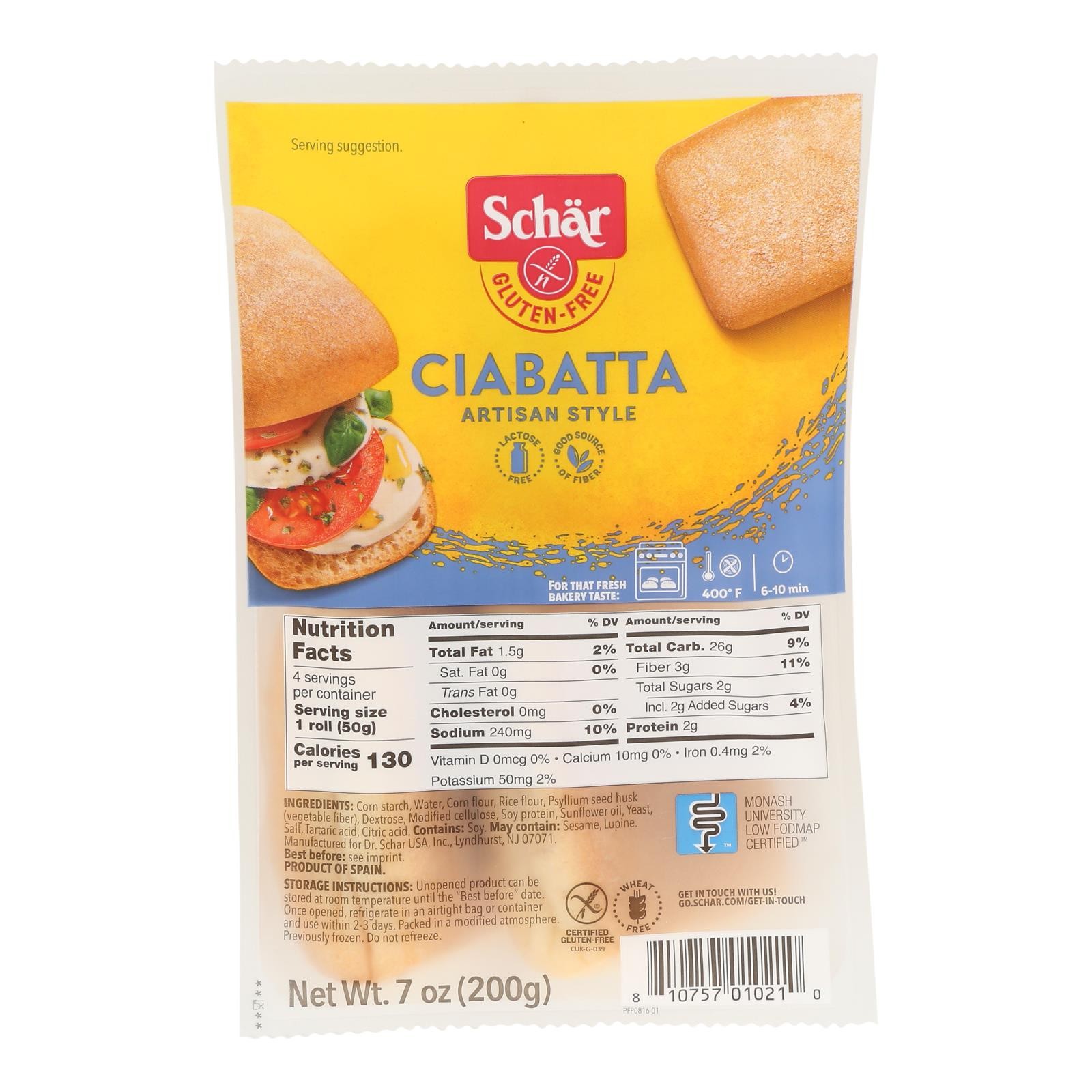 Schar – Ciabatta Gluten Free – Case of 5-7.1 OZ