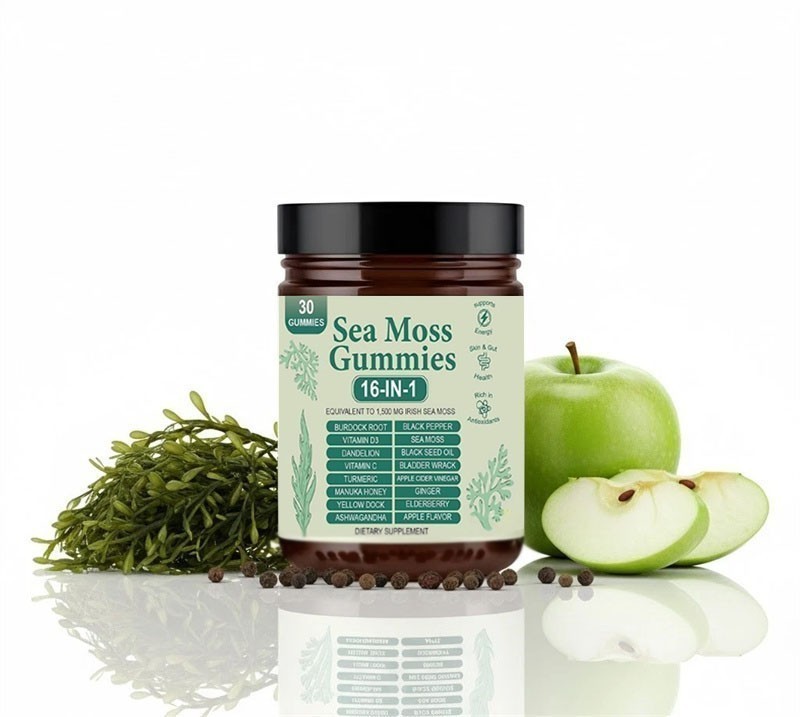 3PCS 16 in 1 Organic Sea Moss Gummy Irishmoss Extract 6000Mg Apple Flavor US