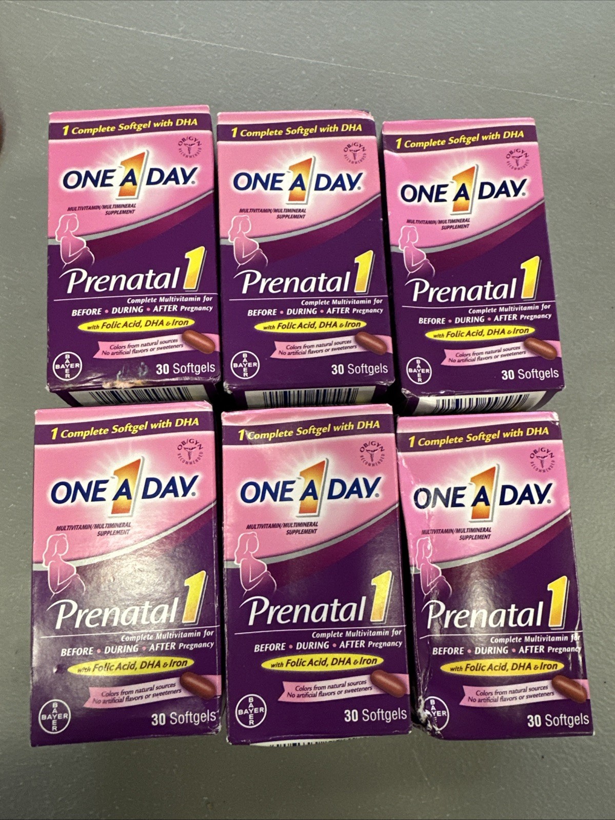 One A Day Prenatal Multivitamin DHA Folic Acid Iron 30 Softgels X 6 =180 ! NEW