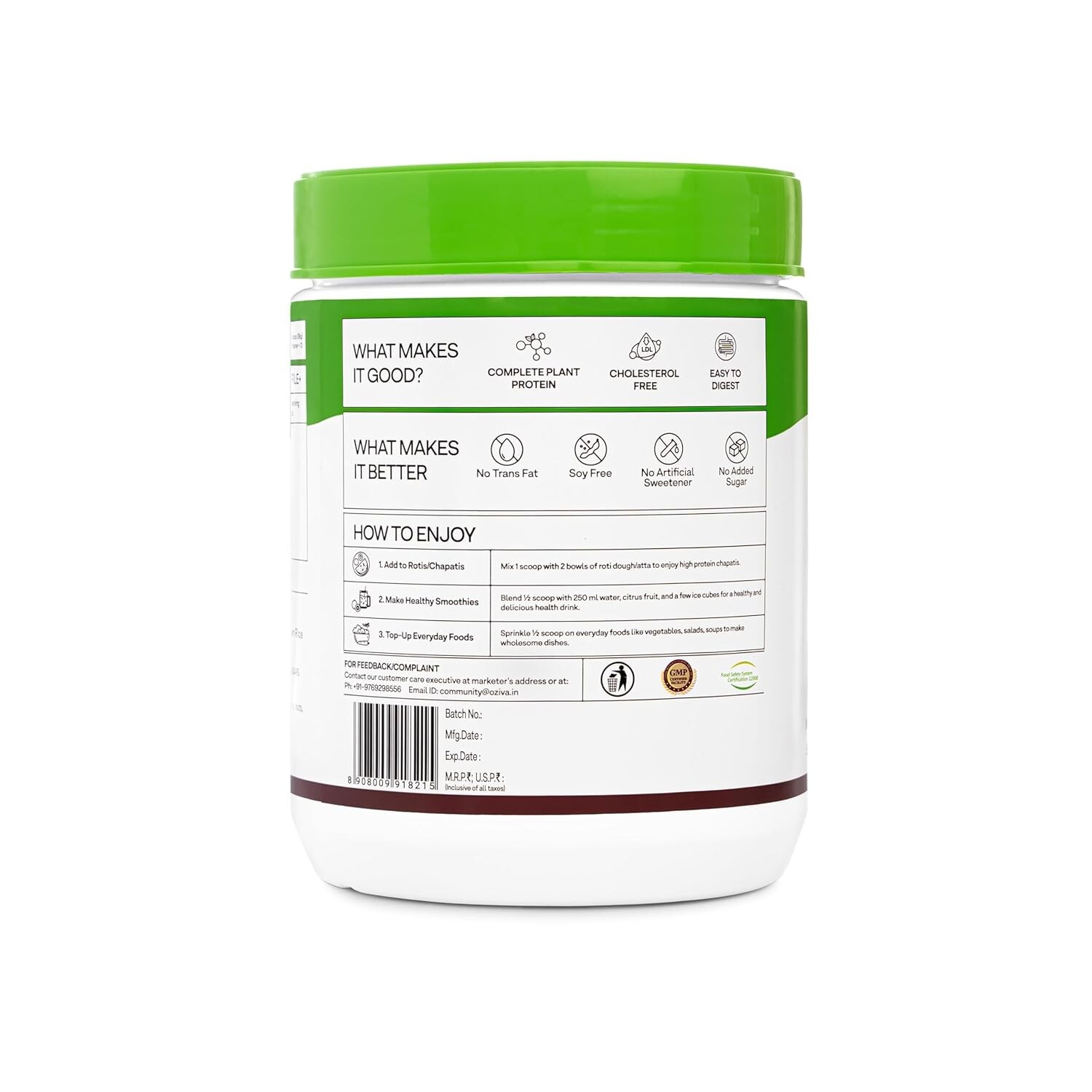 OZiva Organic Plant Protein Powder For Everyday Fitness Men & Women 500gm
