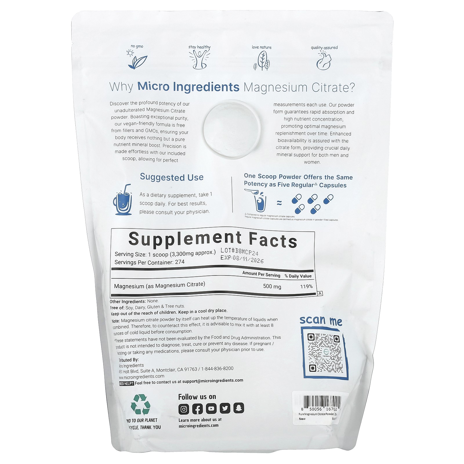 Pure Magnesium Citrate, 2 lb (907 g)