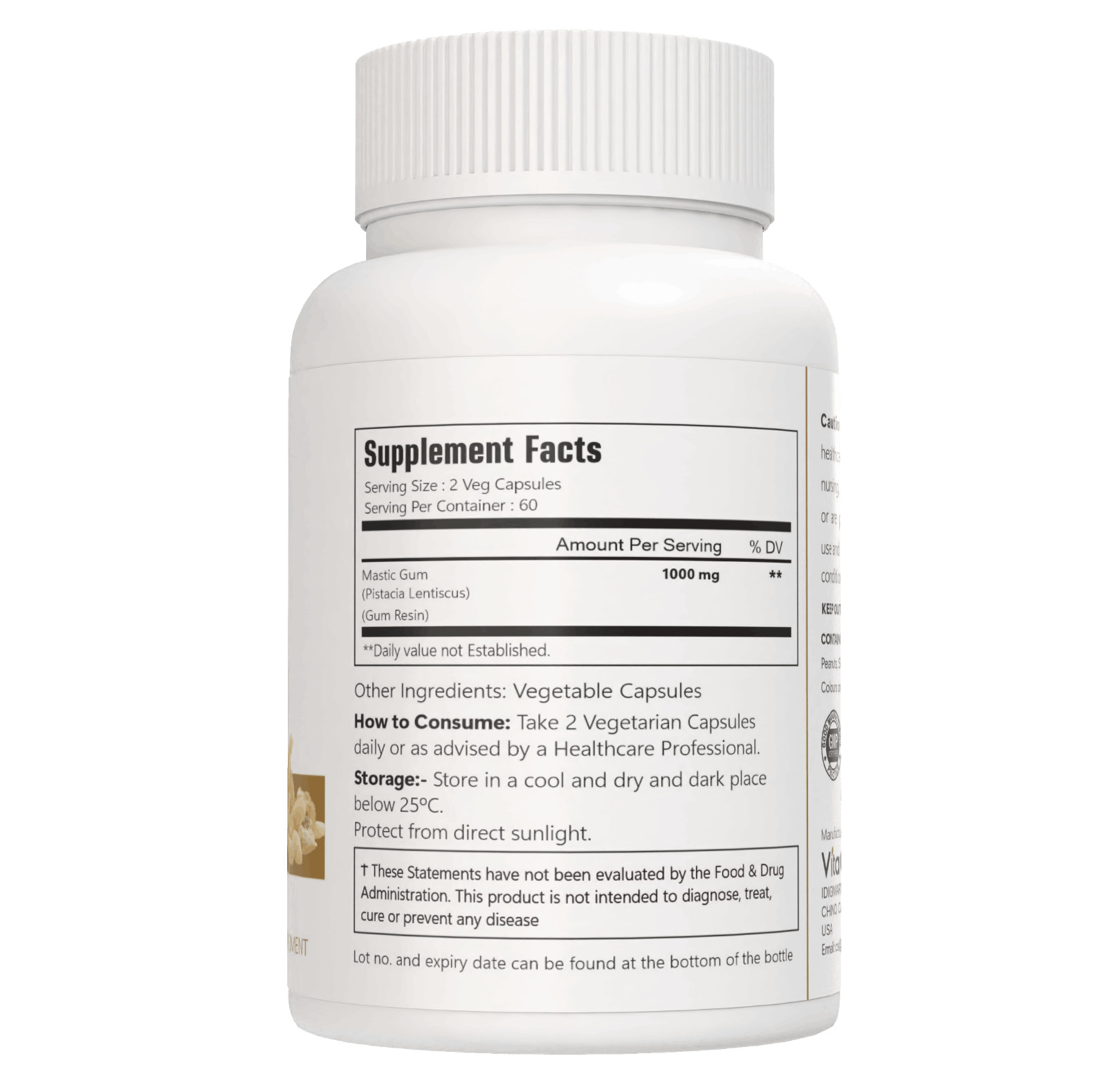 VitaCosmoX Mastic Gum 1000mg Support Digestive Function, Gastrointe 120Capsules
