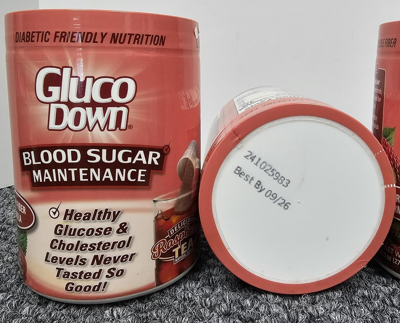4 X GLUCODOWN Raspberry Tea Drink Mix Dietary Fiber Formula 45 Servings