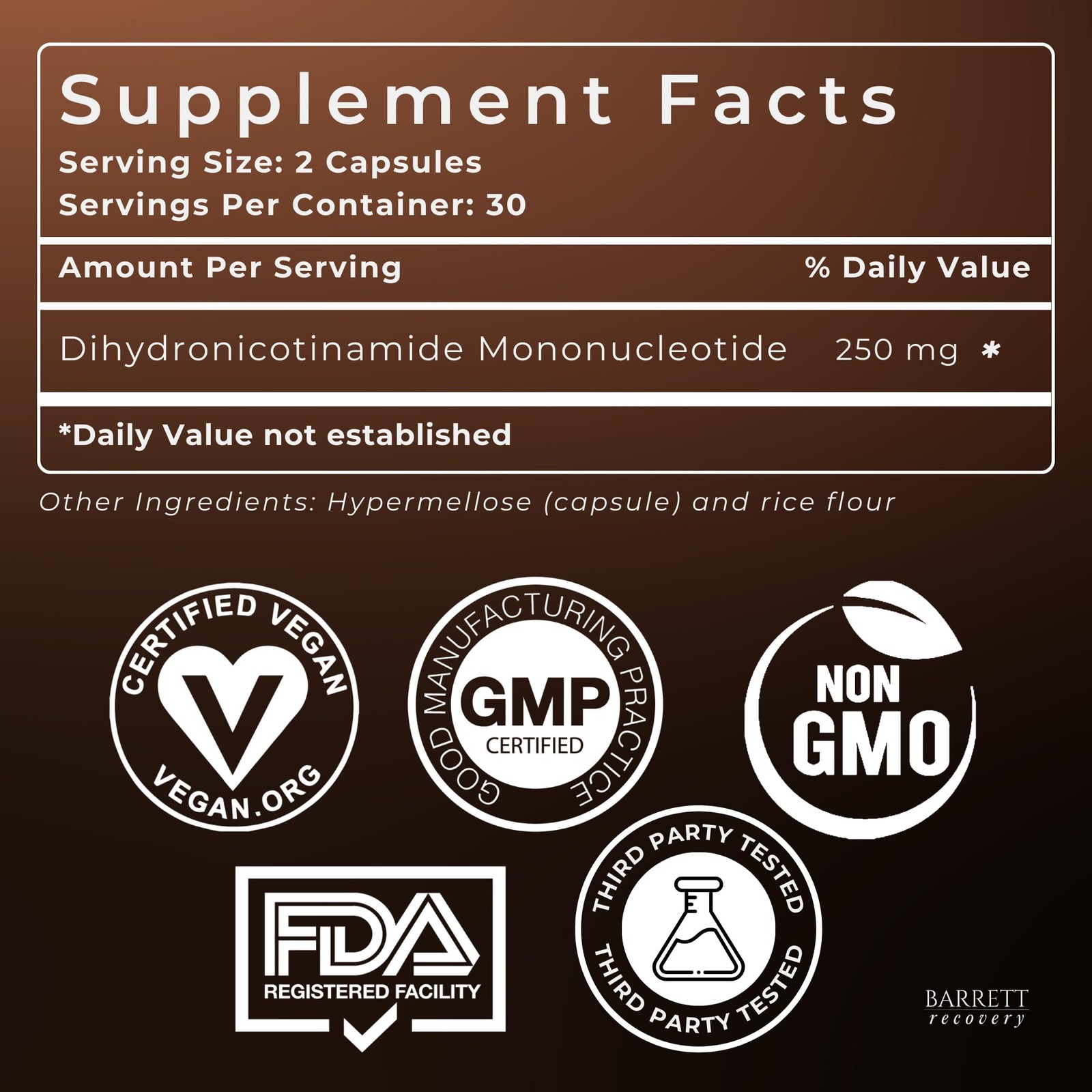 Barrett Recovery NMNH NAD+ Support Supplement – Daily Cellular Energy & Vital…