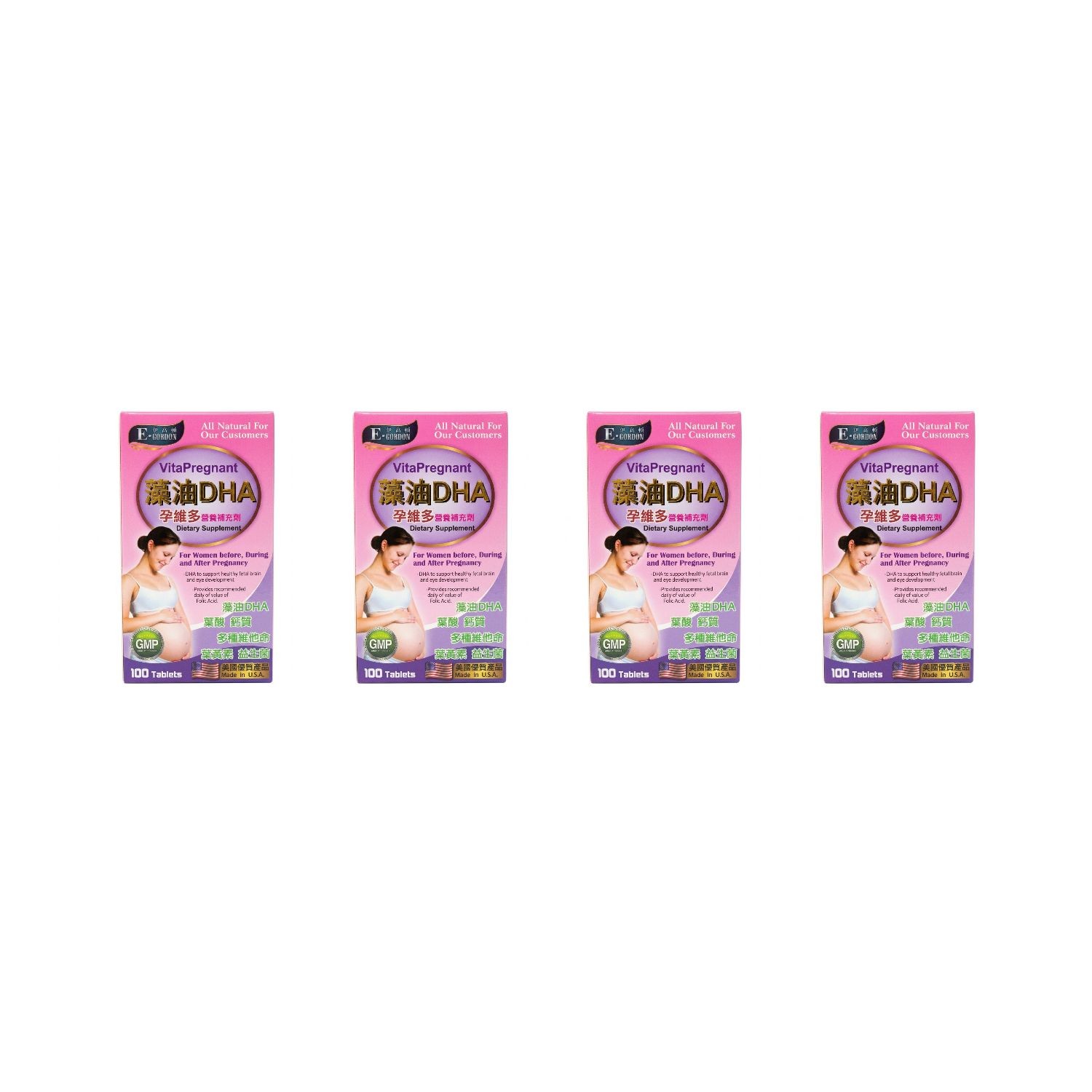 E-GORDON VitaPregnant Algae DHA Prenatal Multivitamin 100 Tablets USA Made Folic