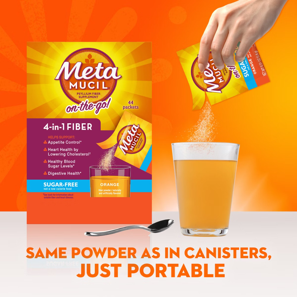 Metamucil Psyllium Fiber Supplement Powder Packets Orange – 2.4g – 44ct
