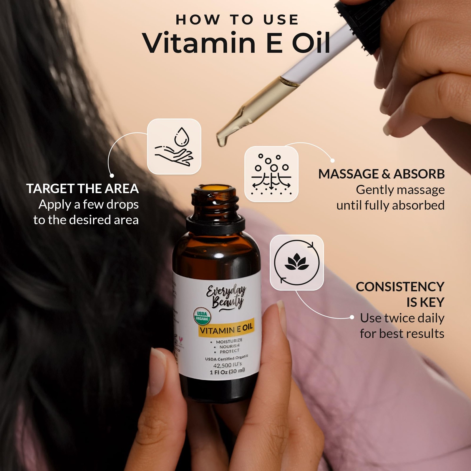 Organic Vitamin E Oil – Certified Organic Blend of Vitamin E – Deeply Hydrating