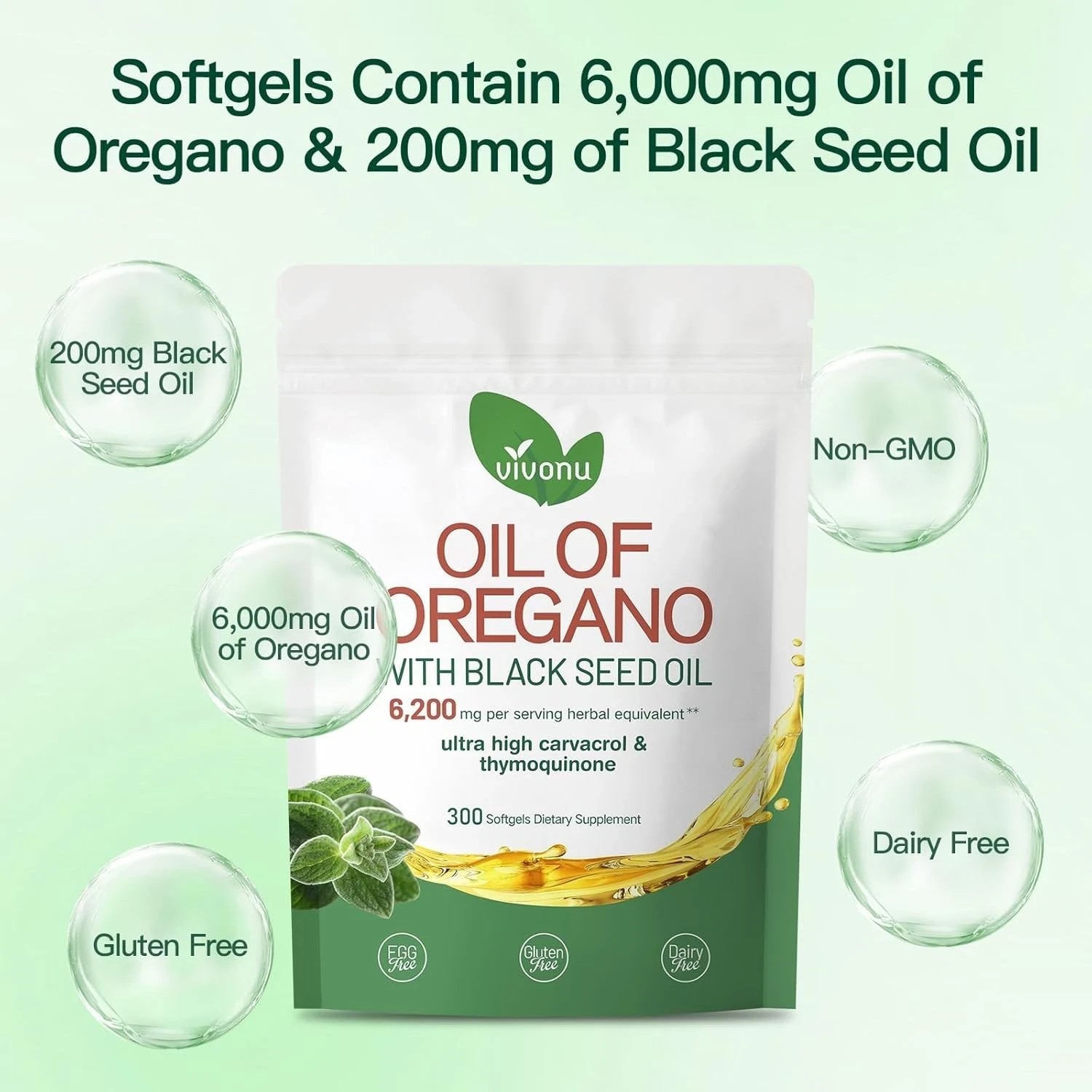 Premium Oil of Oregano 6000mg w/ Black Seed Oil – 300 Softgels Max Strength USA