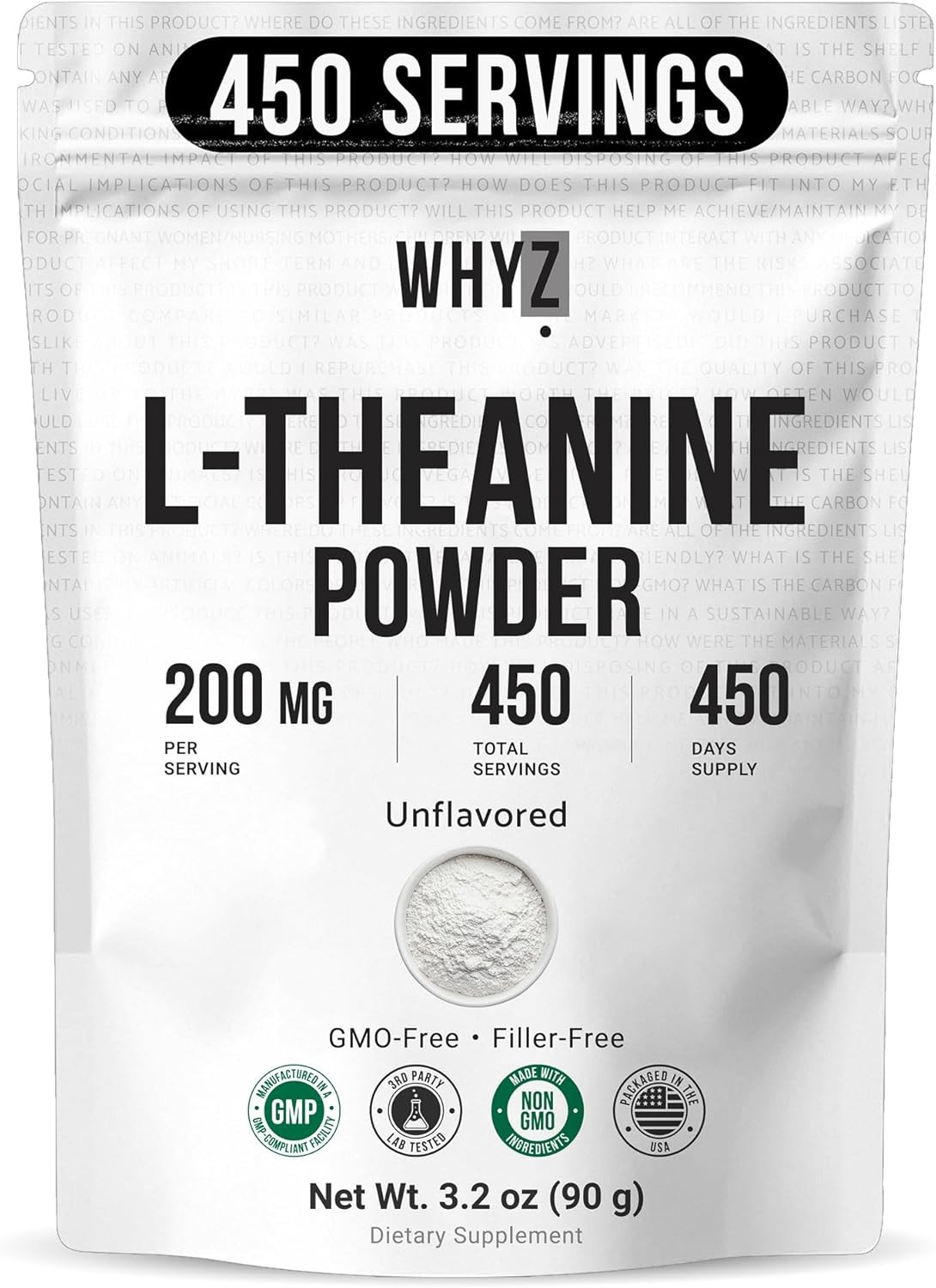 Pure L-Theanine Powder Unflavored Vegan Non-GMO No Additives 3.2oz 90g
