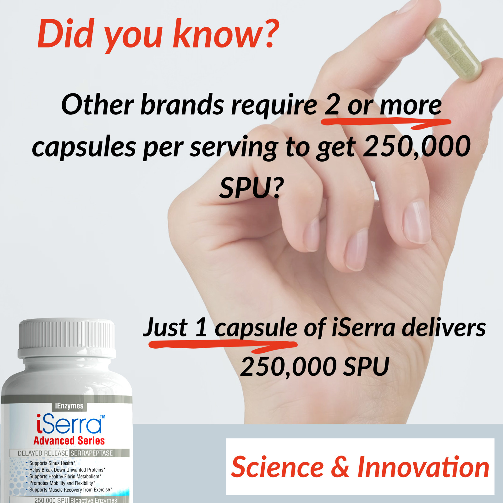 iSerra 250,000 SPU Serrapeptase Enzyme – 90 Delayed Release Capsules
