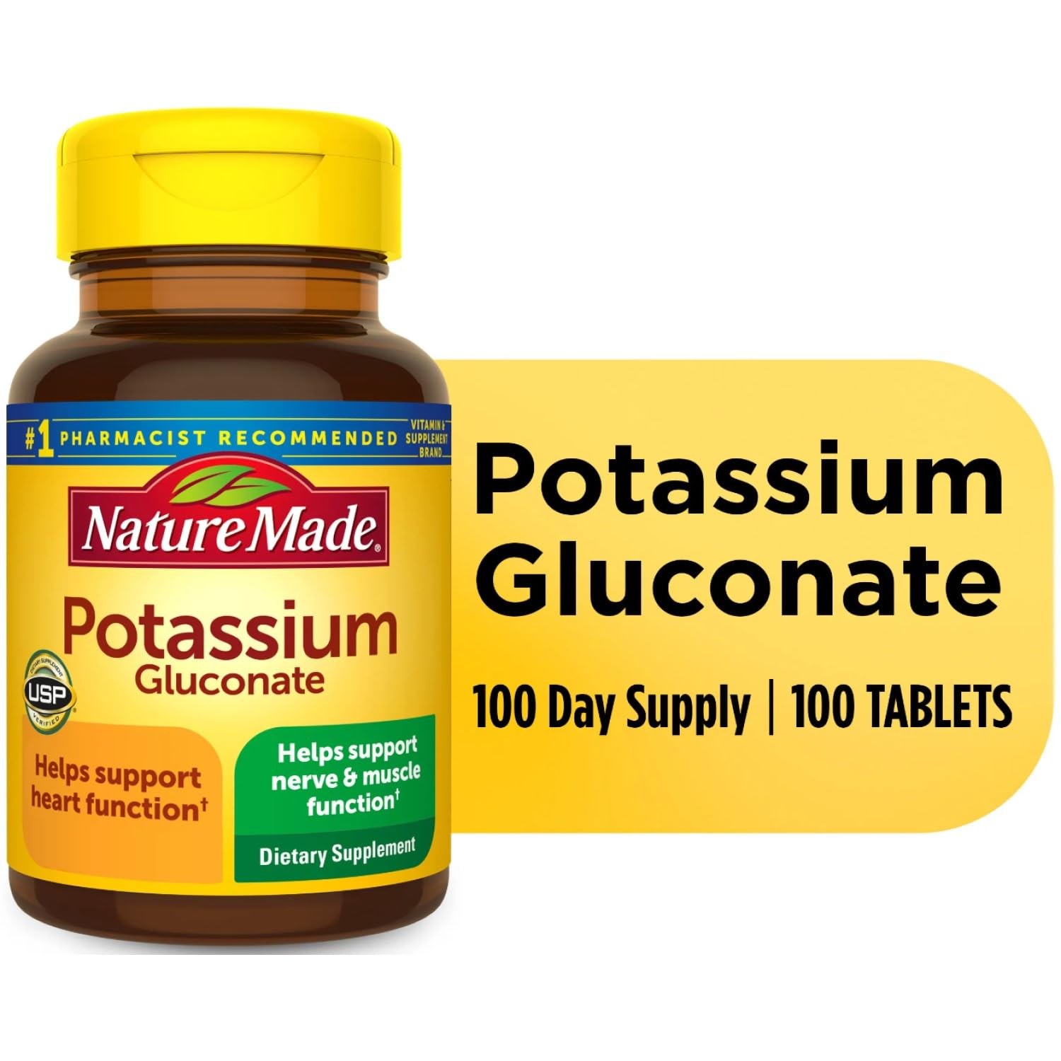 Nature Made Potassium Gluconate 550mg, 100 100 Count (Pack of 1), No Color