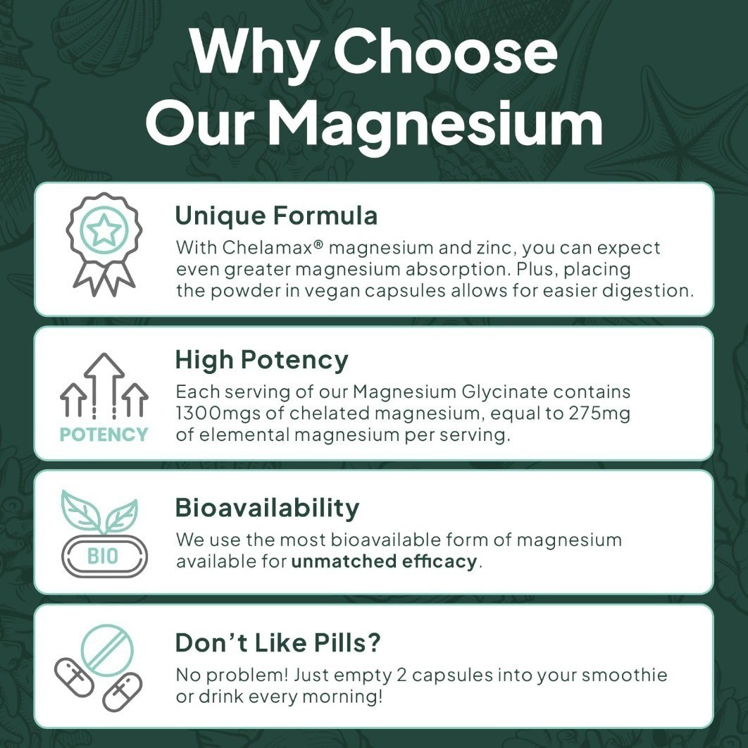 Organics Ocean Pure Magnesium Glycinate for Women and Men ULES SEALED