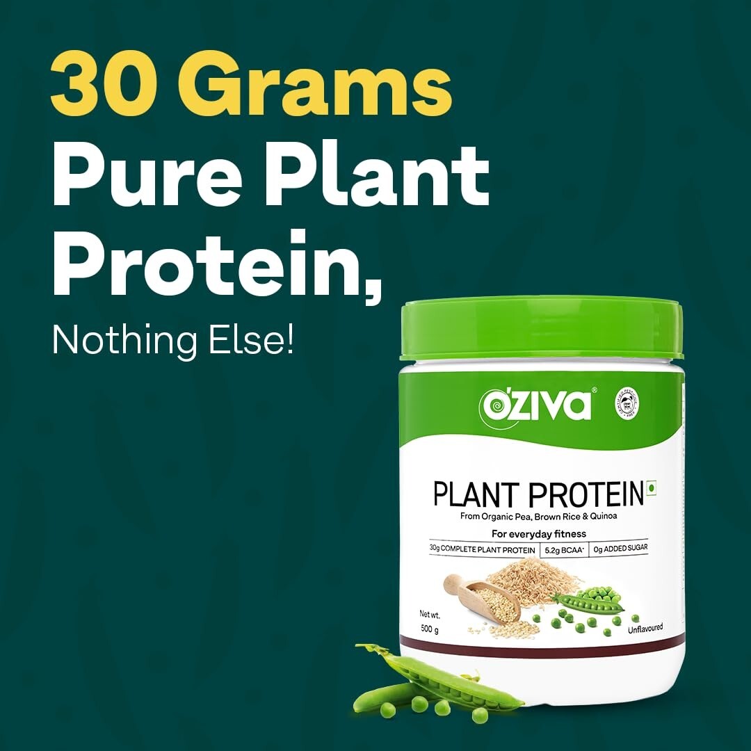 OZiva Organic Plant Protein Powder For Everyday Fitness Men & Women 500gm