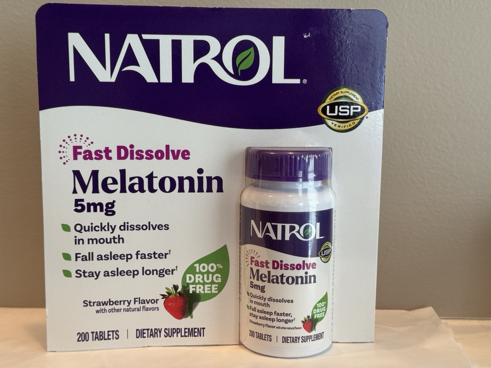 Natrol Melatonin 5 Mg Fast Dissolve 200 Strawberry Flavor Tablets Exp 02/2027