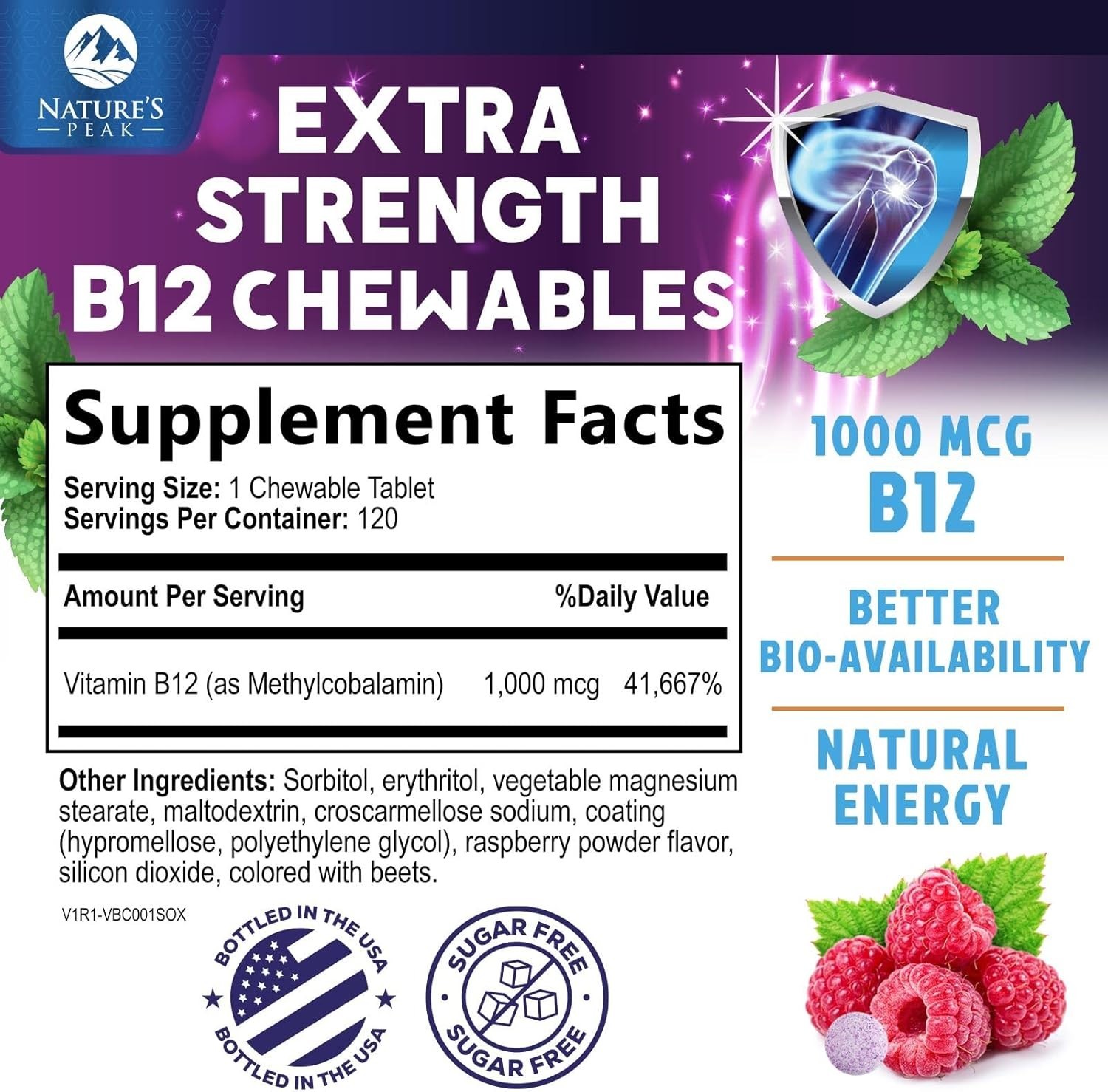 Vitamin B12 1000 mcg (Methylcobalamin) Super B 12 Complex Dietary Supplement