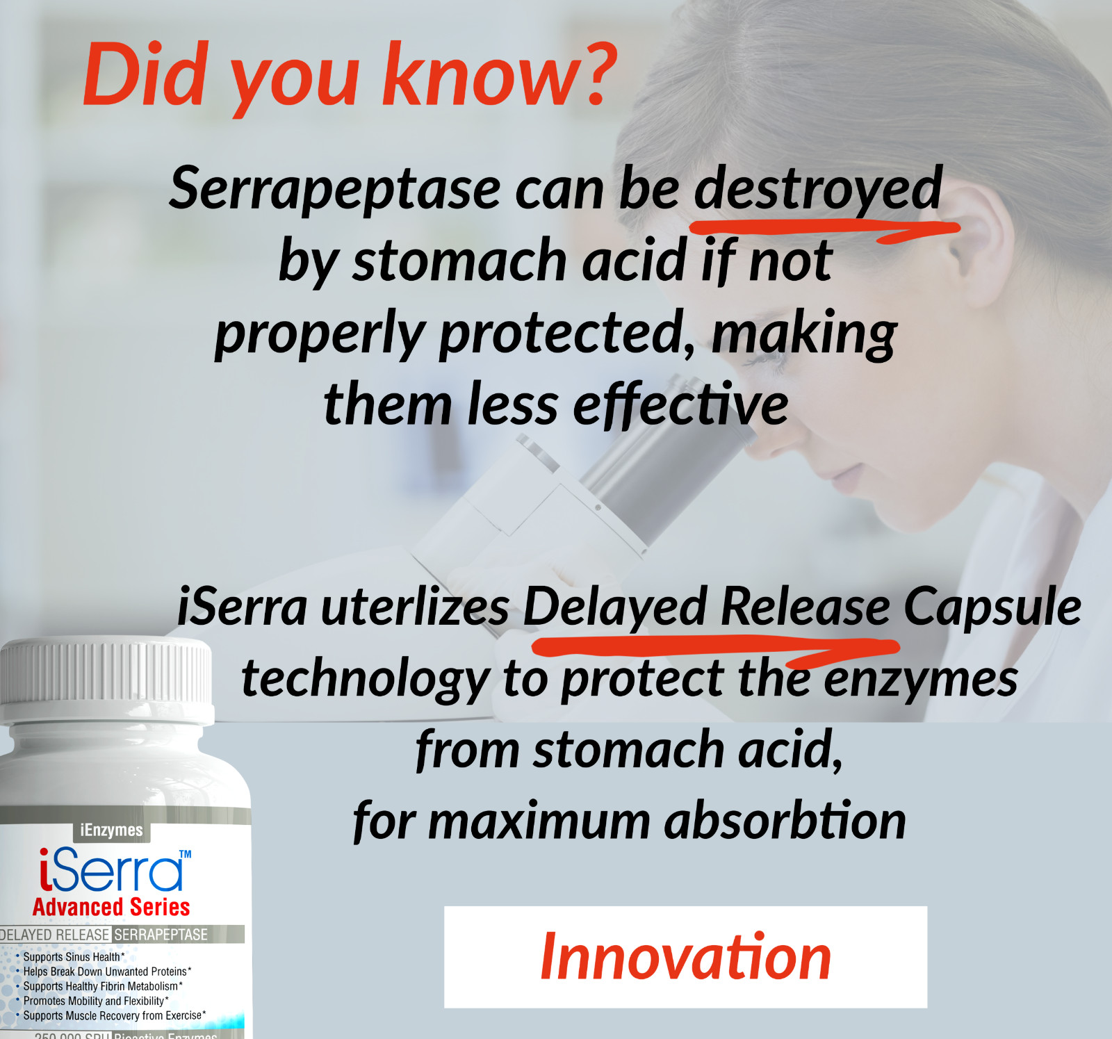 iSerra 250,000 SPU Serrapeptase Enzyme – 90 Delayed Release Capsules