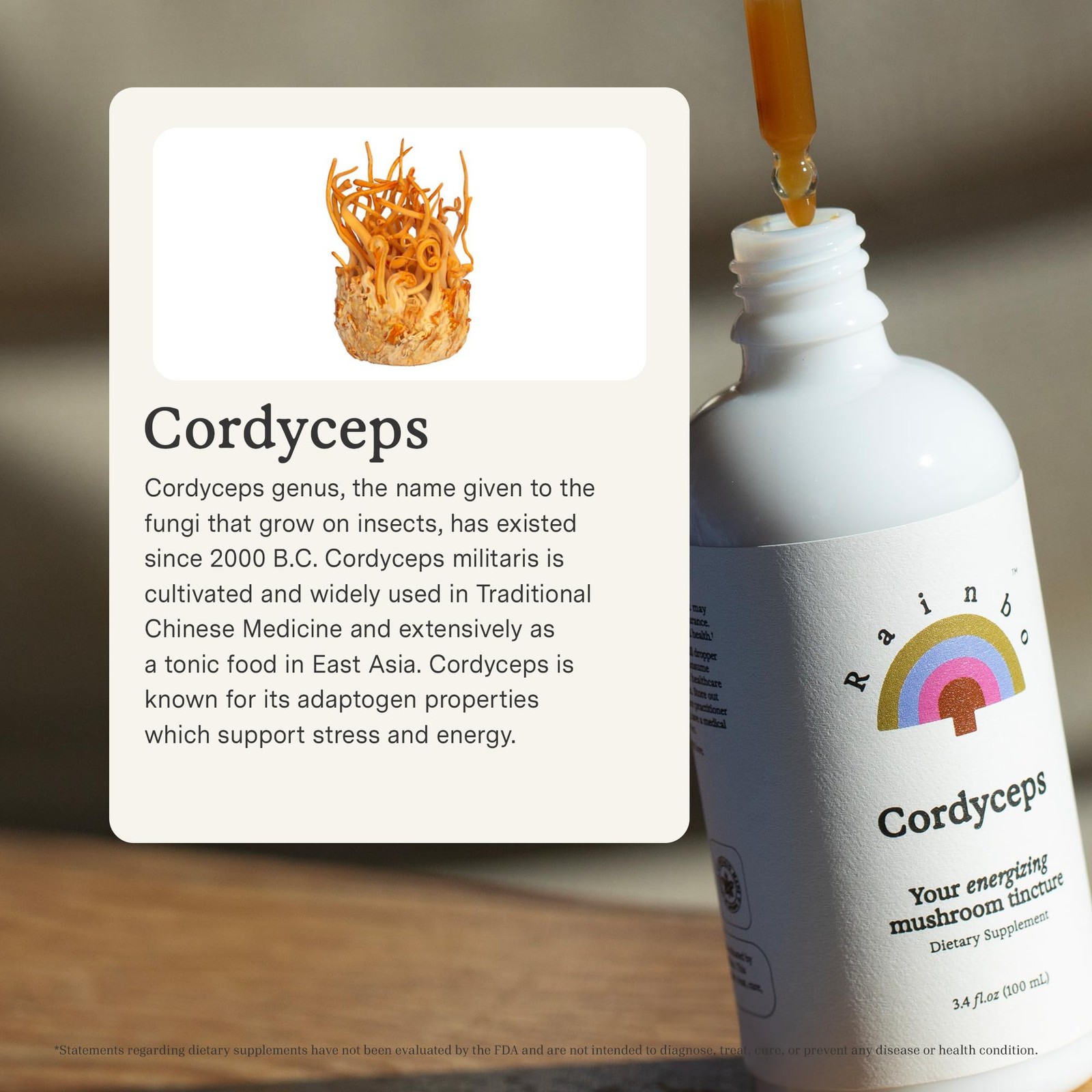 Cordyceps Mushroom Tincture Alcohol Free Dual Extract Vegan Non GMO 3.4 fl oz