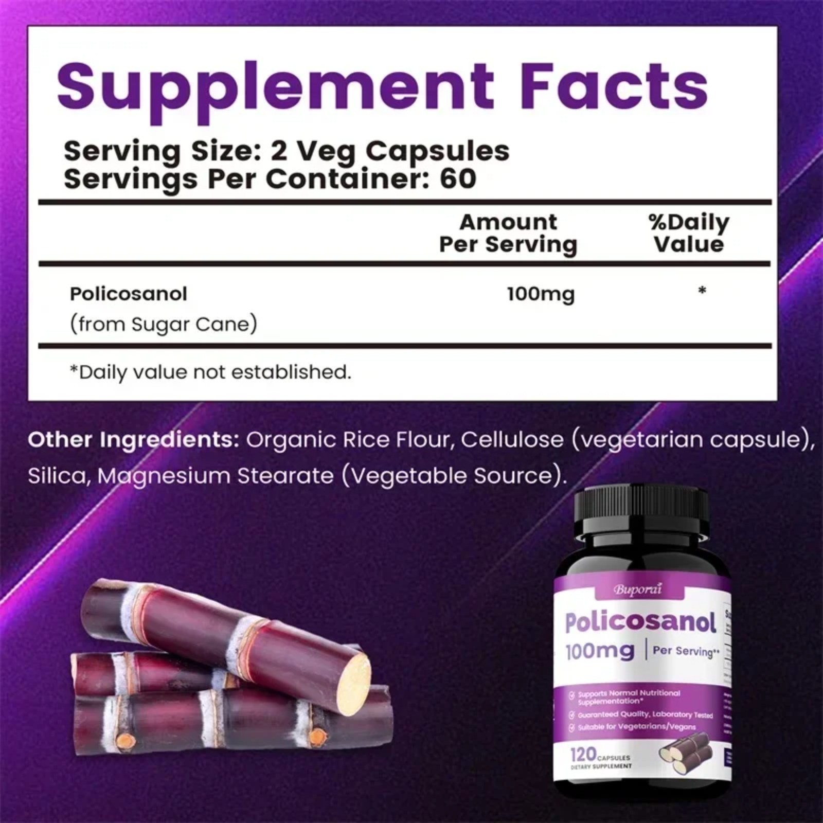 Policosanol 100mg 120pcs – Supports Heart Health, Balances Cholesterol, Non-GMO