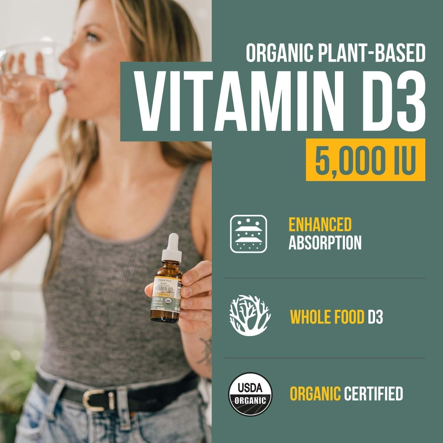 Organic Vitamin D3 5000 IU Liquid Drops – Vegan, Max Strength, High Absorption,