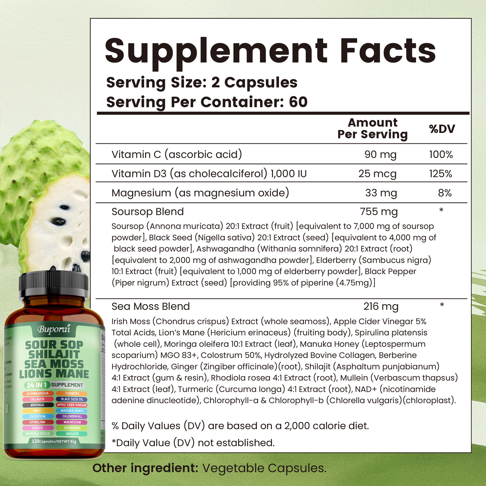 Sour Sop Shilajit Sea Moss Lion’s Mane – Energy, Brain Boost, Immune Support
