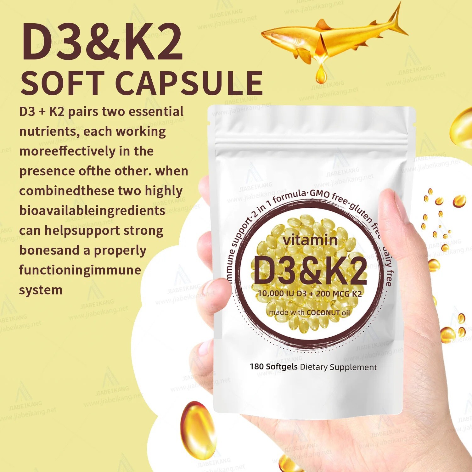 Vitamin D3 K2 10000 iu with Coconut Oil, VIT d3 and k2 Supplements, 180 Gel Caps
