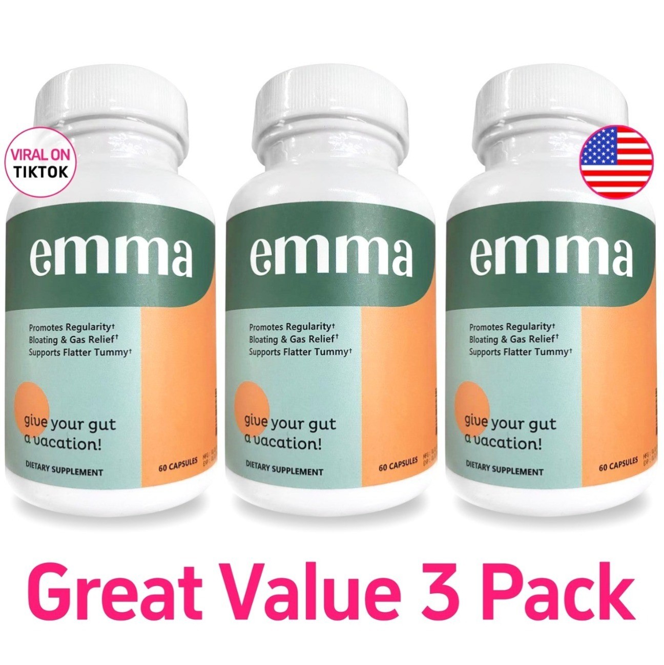 3bottles Gut Health Supplement 180 Capsules Bloating Relief & Leaky Gut hot