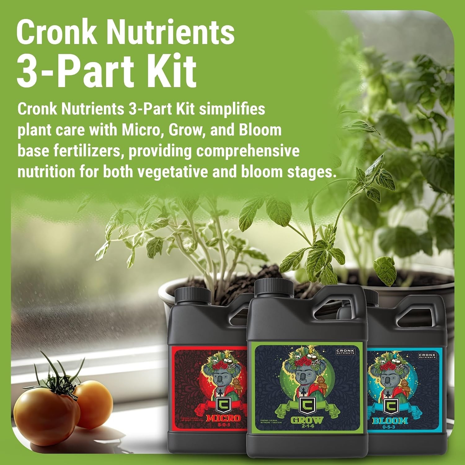 3-Part Kit: Micro, Grow & Bloom Base Fertilizers, 3 x 1L | Optimal Indoor & Outd