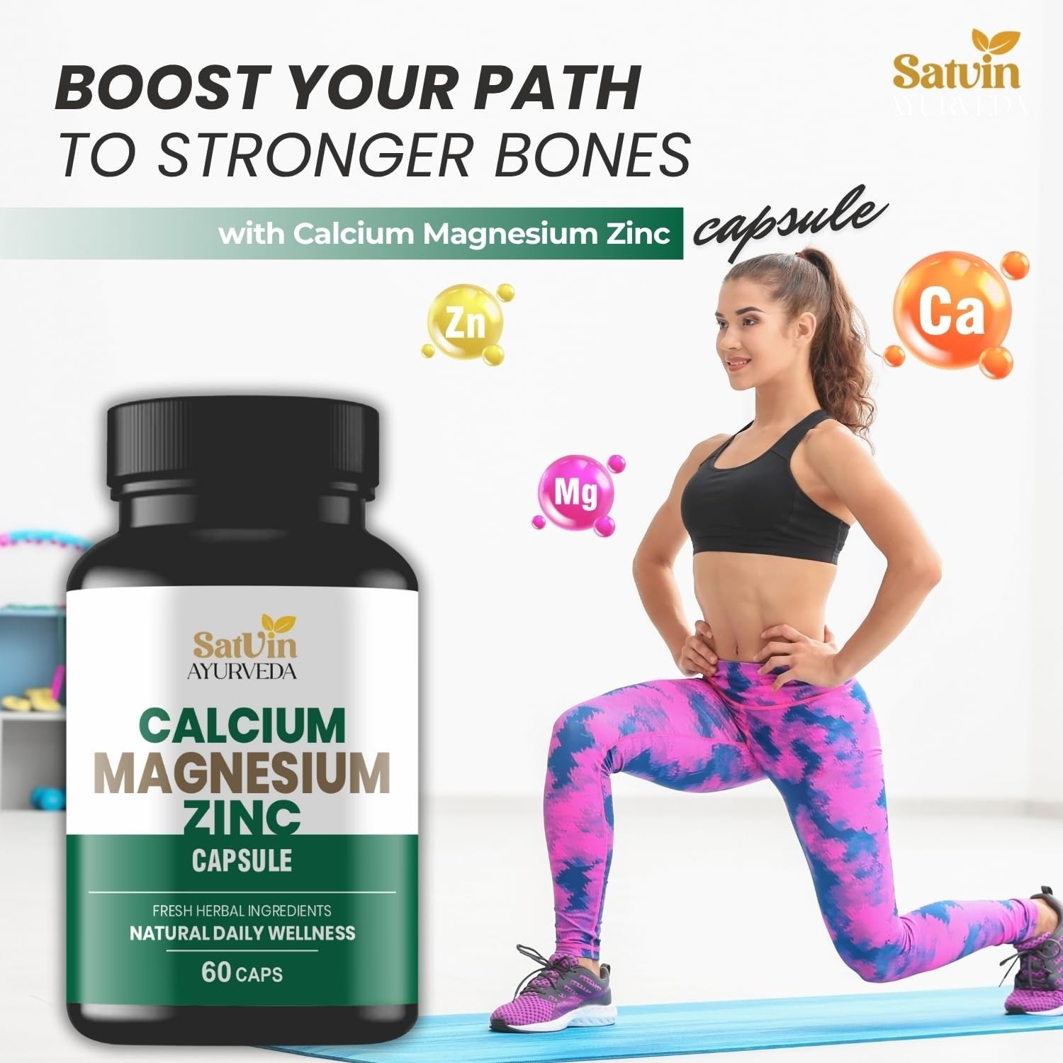 SATV.IN Ayurveda Calcium Magnesium Zinc 60 Veg Capsules