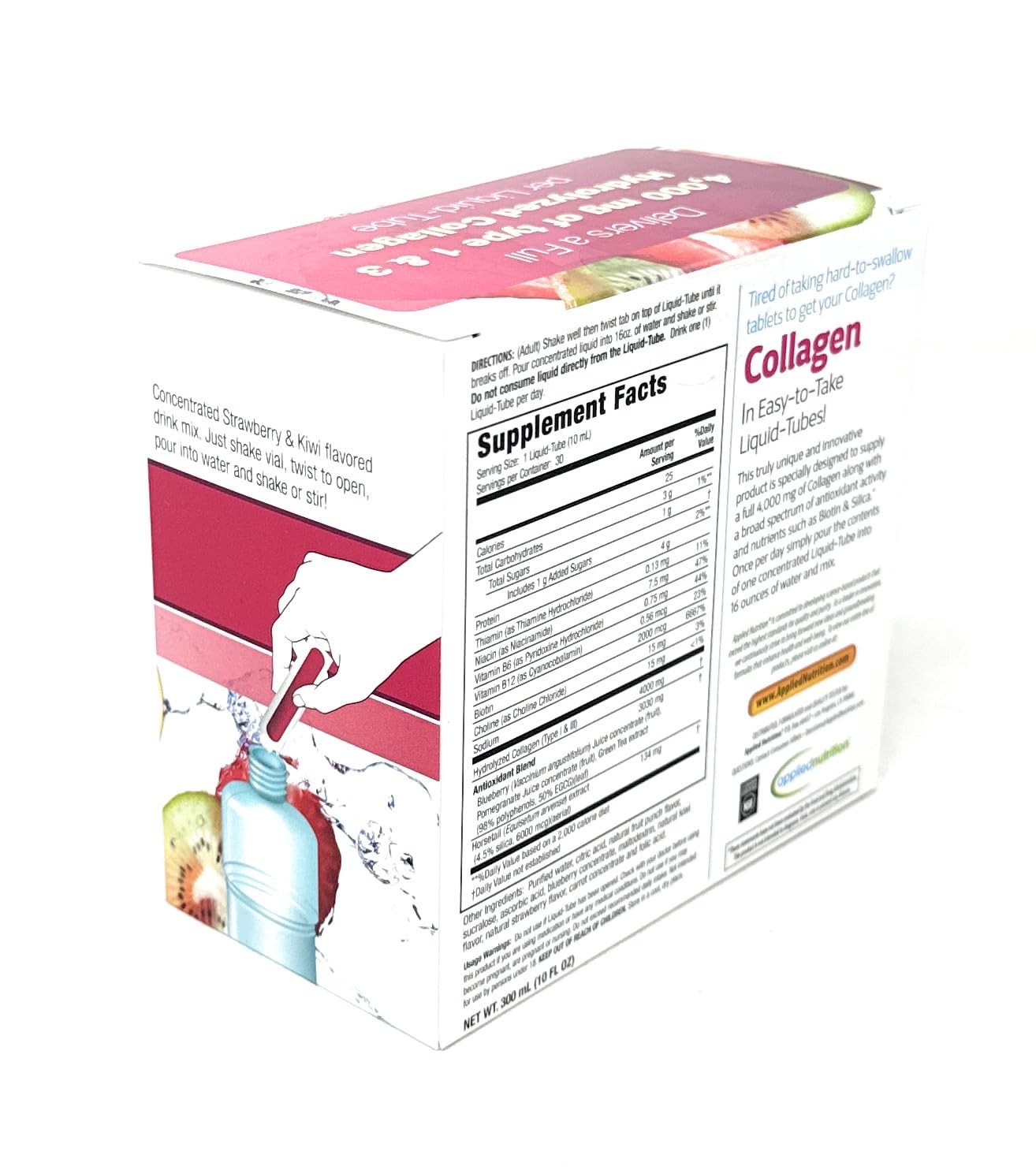 Applied Nutrition Liquid Collagen Drink Mix 4000 30 Count (Pack of 1), Red