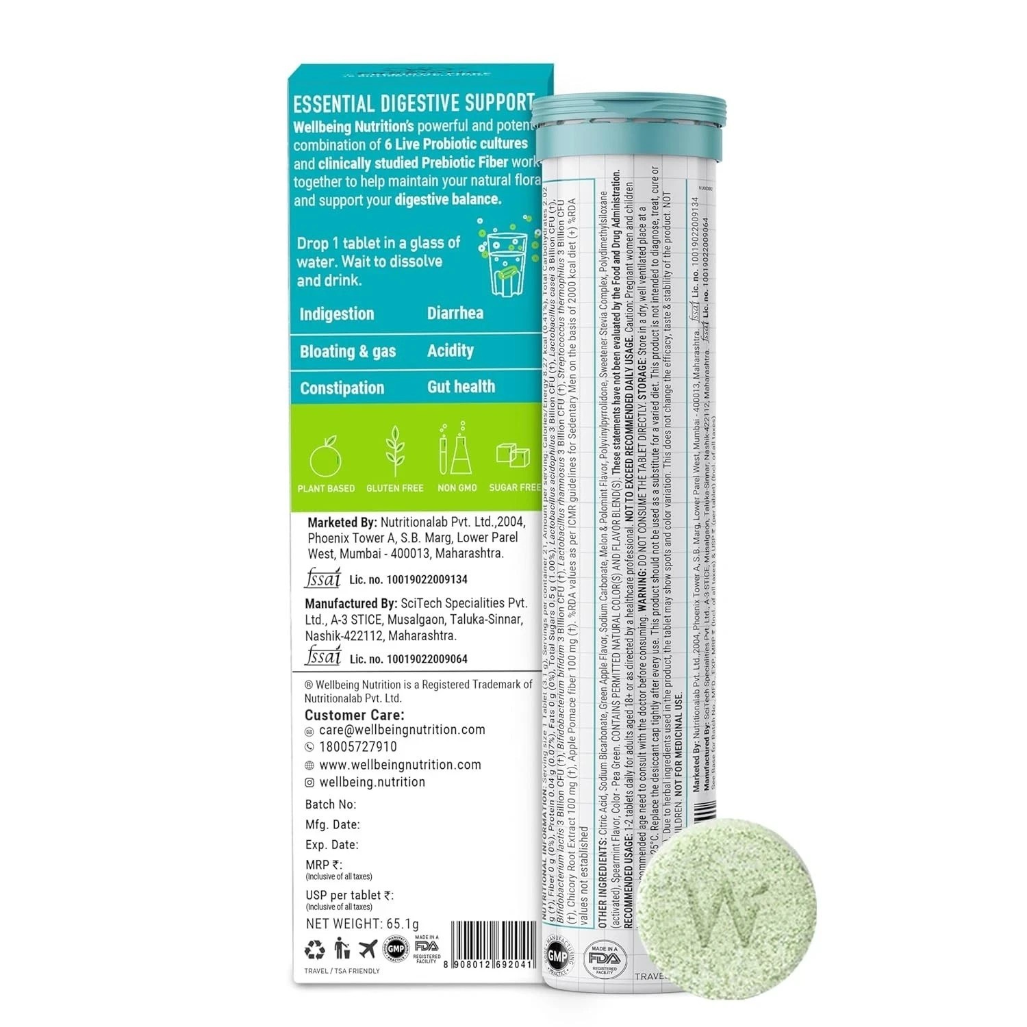 Wellbeing Nutrition Probiotics + Prebiotics – 21 Effervescent Tabs ( Pack of 2 )