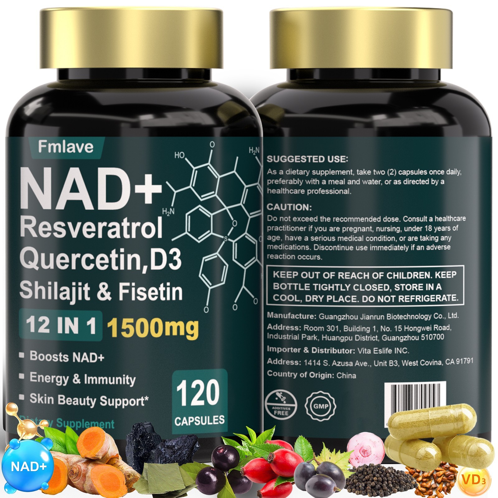 NAD Supplement, 1500Mg – Liposomal NAD+ Supplement with Resveratrol, Nad plus US