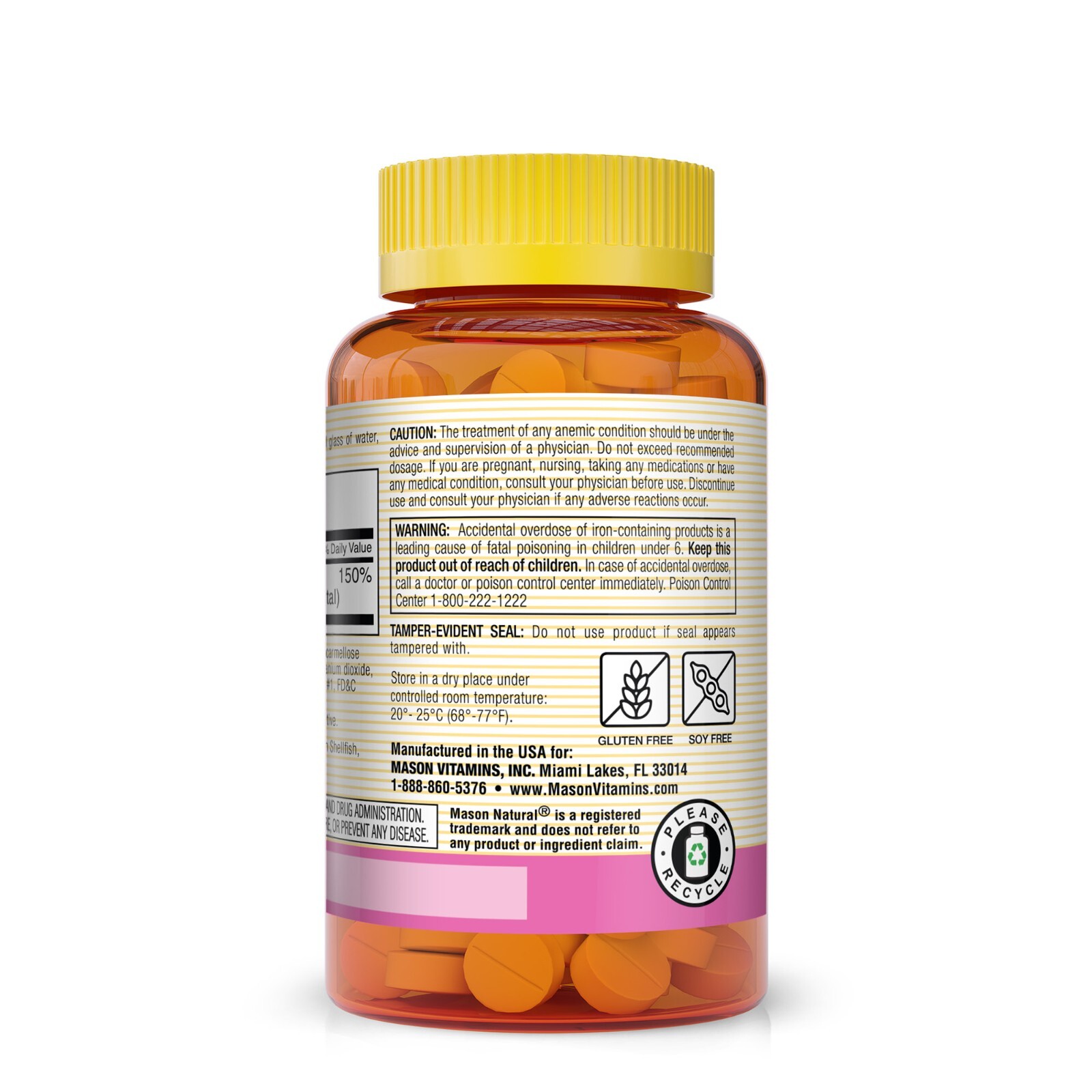 Mason Natural Ferrous Gluconate – Gentle on Stomach Iron, 100 Tablets