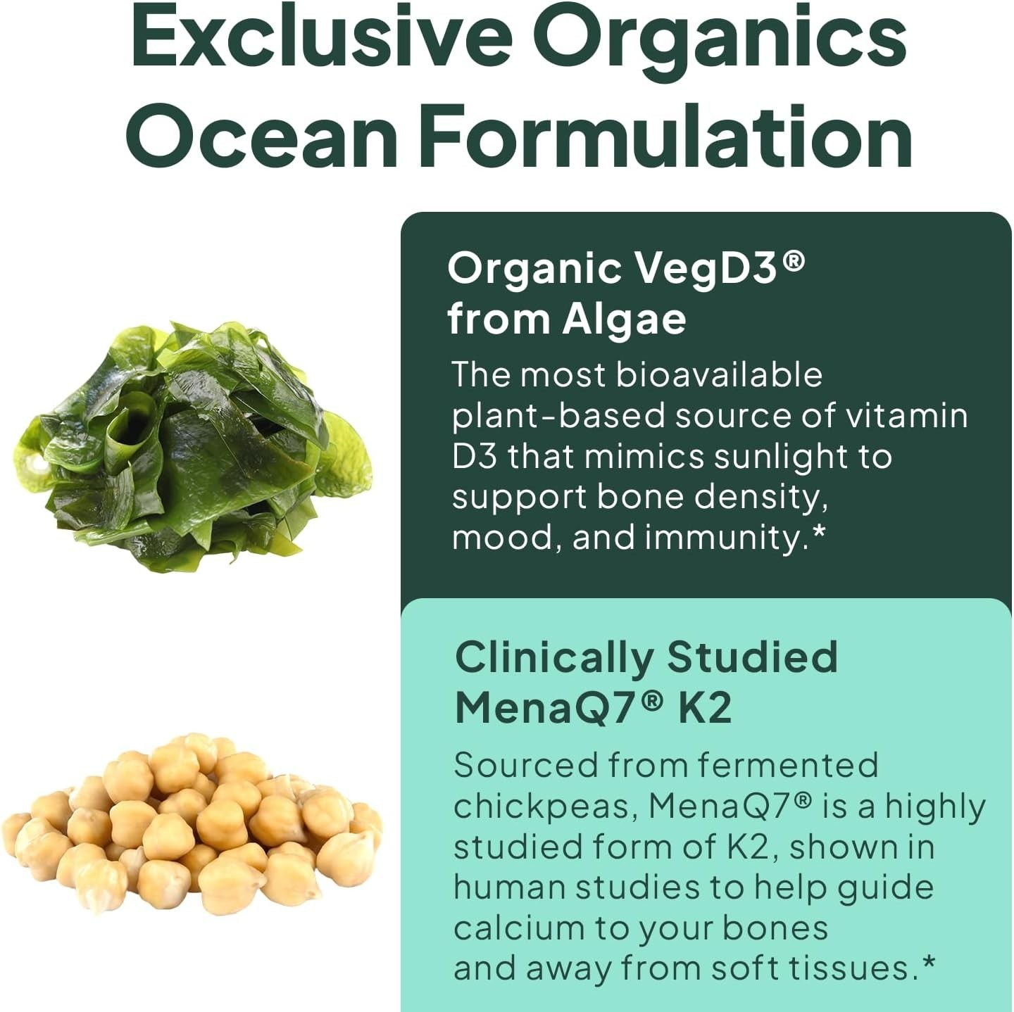 Organics Ocean Better D3 + K2 100% Organic Dietary Suppliment | 30 Softgels