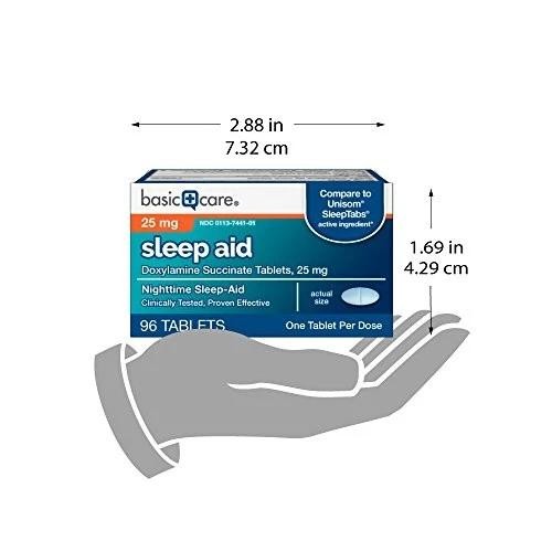 Amazon Basic Care Nighttime Sleep Aid Tablets for 96 Count (Pack of 1), White