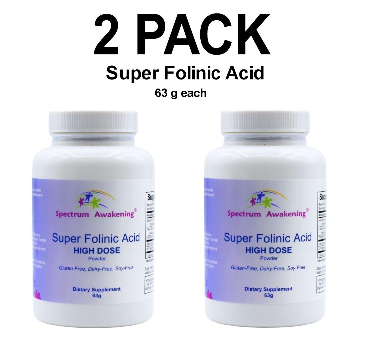 Super Folinic Acid High Dose Powder, 2 PACK, 63 g, Gluten Free, Dairy Free
