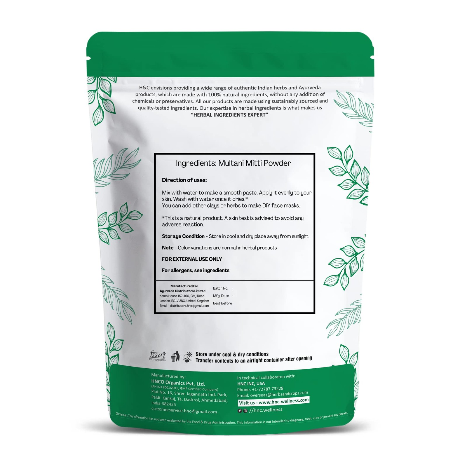 H&C Herbal Ingredients Expert 100% Pure Fuller’s Earth 8 Ounce (Pack of 1)