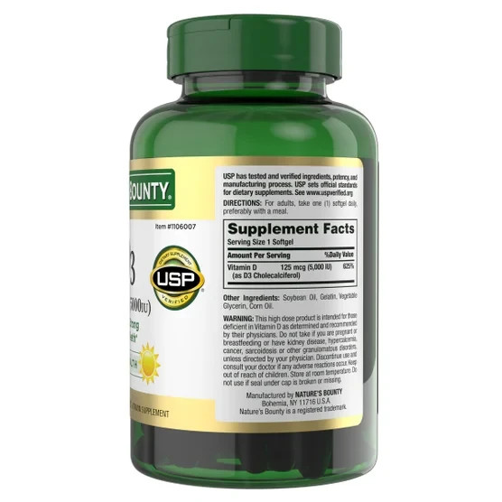 Nature’s Bounty Vitamin D3 125 mcg, 400 Softgels EXP 07/2028