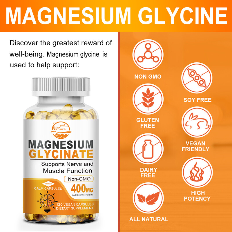 Magnesium Glycinate 400mg – 120 Capsules For Sleep, Stress Relief Support Bone