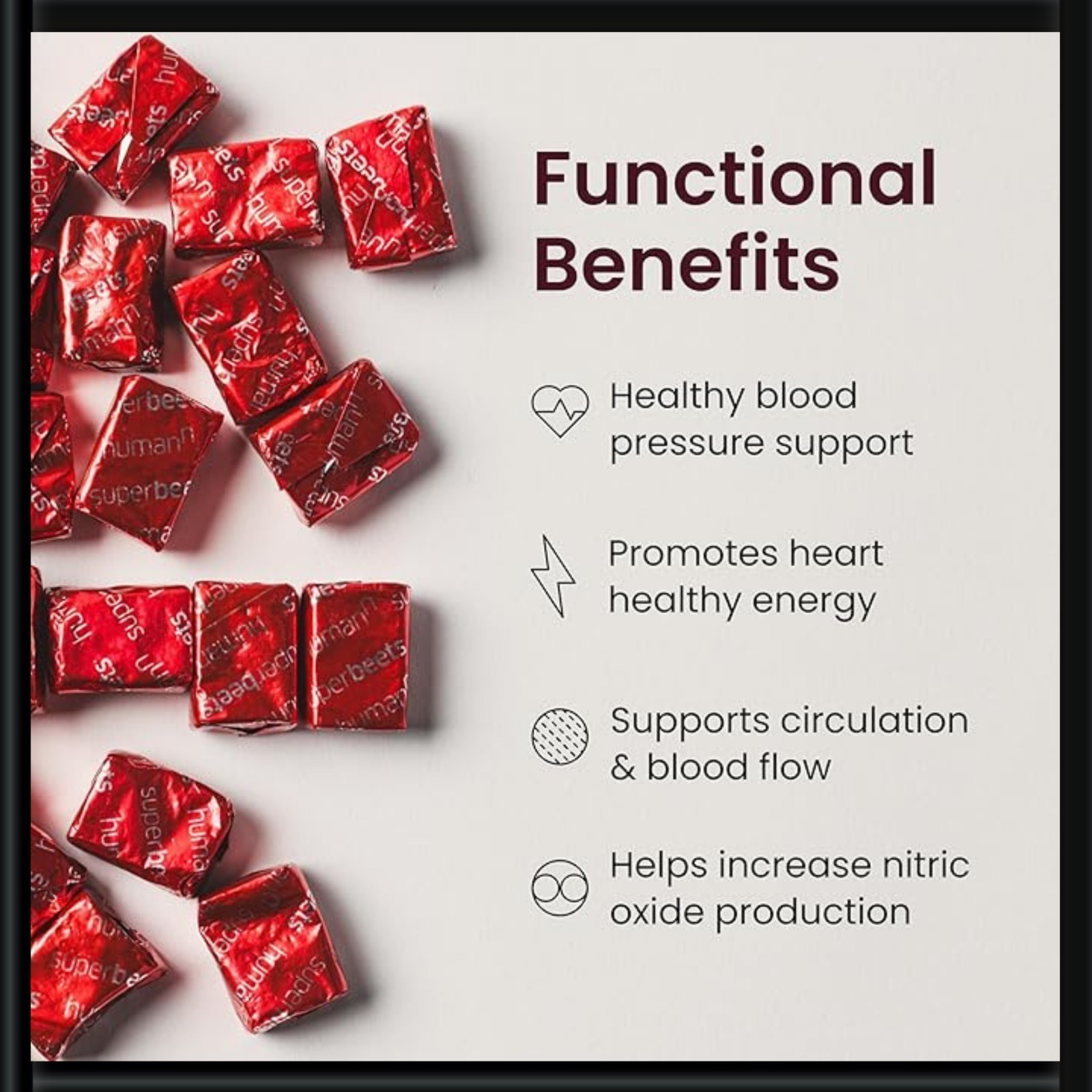 Superbeets Heart Chews, Nitric Oxide & Blood Pressure Support, 60 Count NEW